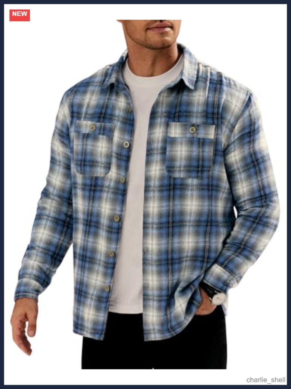 Men's Fleece-Lined Button Shirt Flannel Plaid Warm Winter Casual Jacket